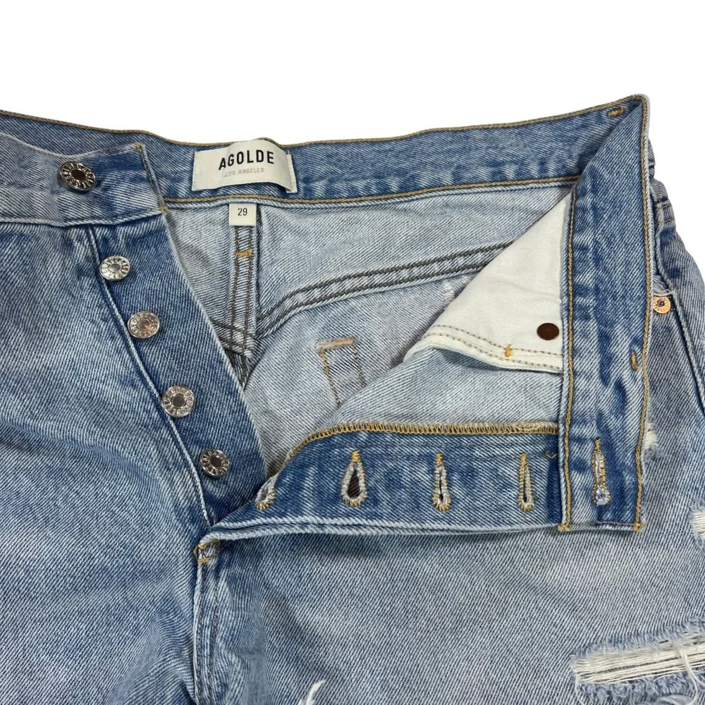 AGOLDE Parker Distressed Light Wash‎ Denim Cutoff Shorts Womens 29 High Rise W31